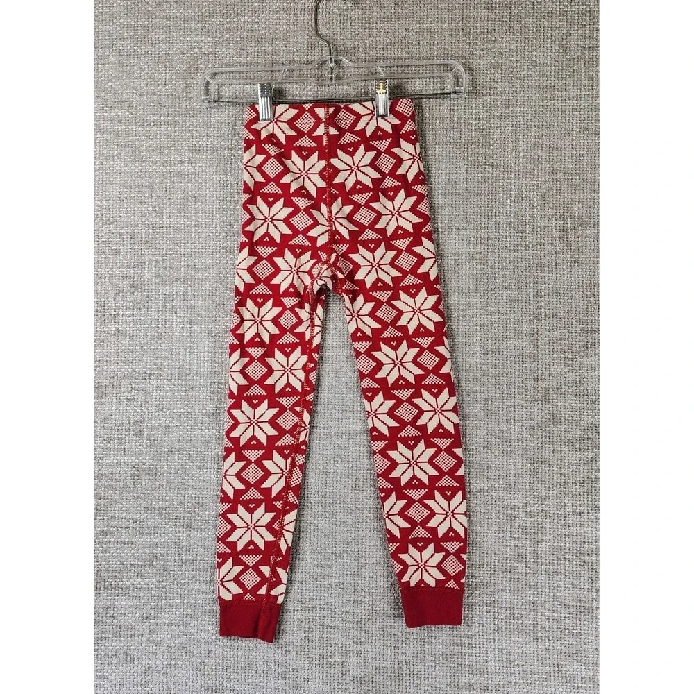 Hanna Andersson Organic Cotton Snowflake Pajama‎ Set Youth 6-7 Red Stretch Knit